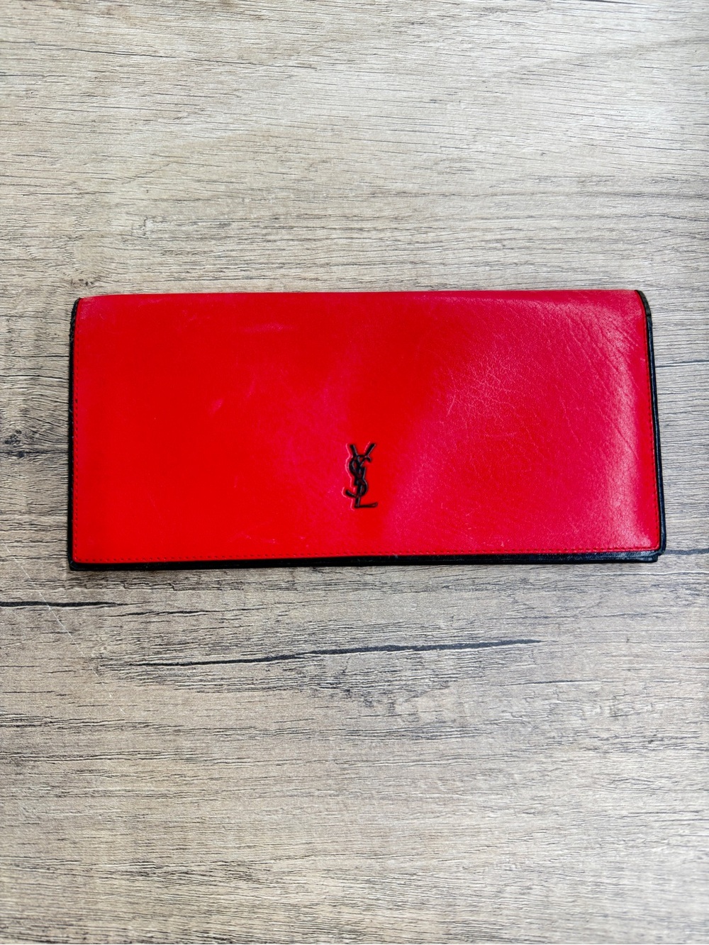 Yves Saint Laurent Vintage Red Leather Long Wallet with Black Logo Trim - Picture 1 of 12